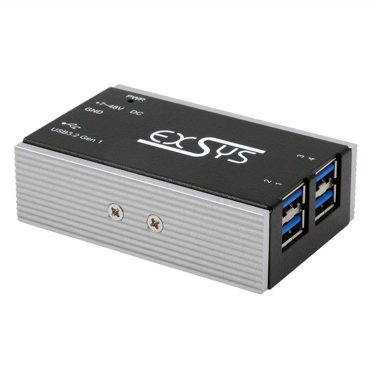 Exsys EXSYS GmbH Kleinster 4-Port USB 3.2 Gen 1 Metall HUB, 15KV ESD Schutz, -40°C bis USB-hub Zwart-0