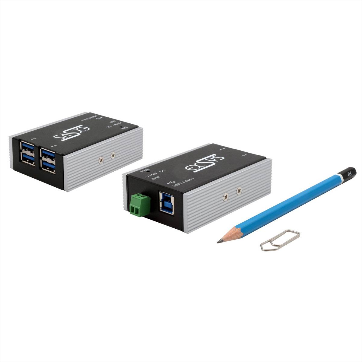 Exsys EXSYS GmbH Kleinster 4-Port USB 3.2 Gen 1 Metall HUB, 15KV ESD Schutz, -40°C bis USB-hub Zwart-4
