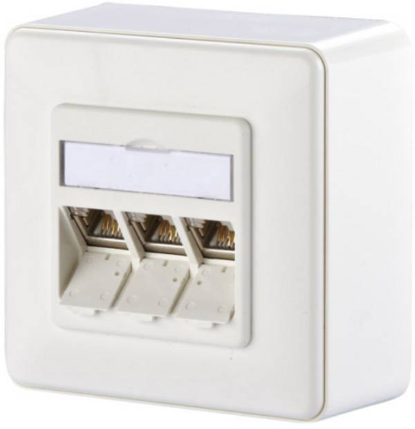Metz Connect E-DAT modul 3 Port AP Cat.6A, reinweiß Netwerkdoos Opbouw (op muur) CAT 6A 3 poorten Zuiver wit