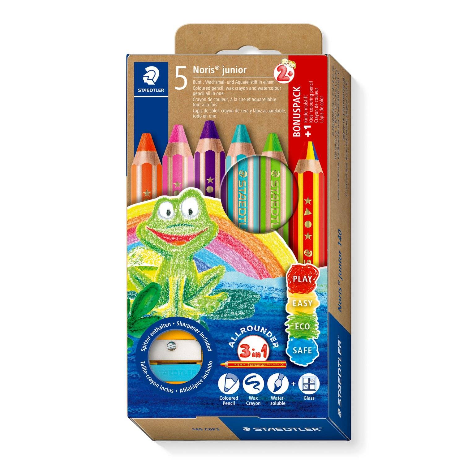 Staedtler 140 C6P2 kleurpotloden, roze, groen, lichtblauw, oranje, violet, 5 stuks-0