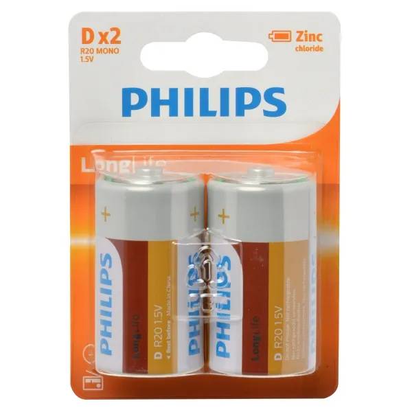 Philips Longlife 2 x D 1.5V - 12 - blister - oranje-0