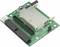 Een groene elektronische schakeling met meerdere aansluitingen en een grote centrale metalen chip, mogelijk een adapterkaart.