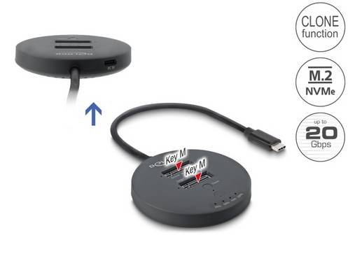 Delock USB 20 Gbps M.2 Docking Station for 2 x M.2 NVMe PCIe SSD with Clone function