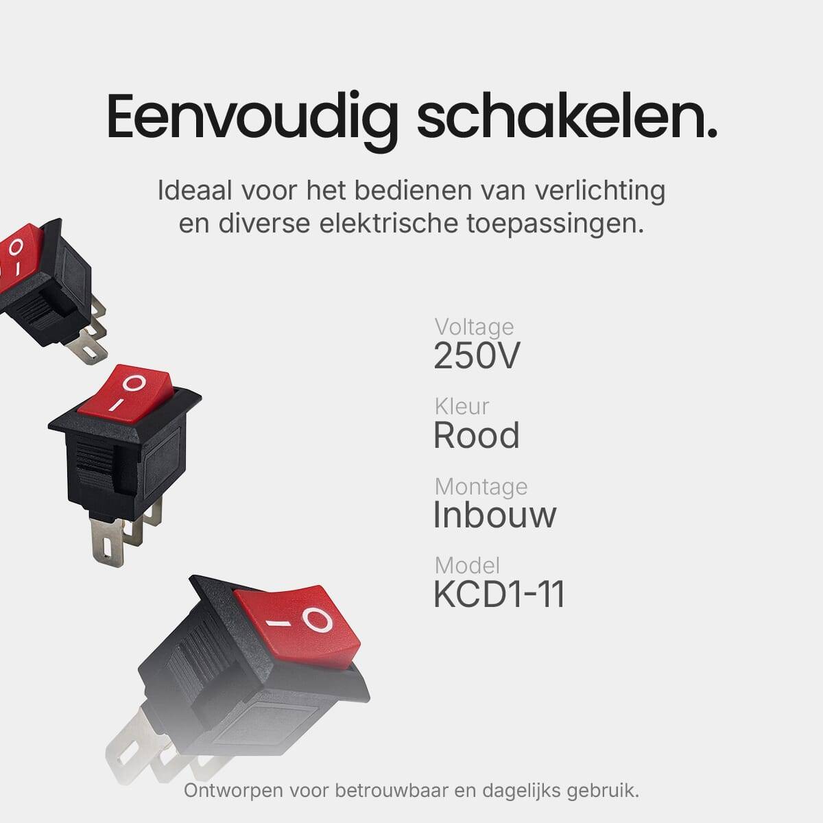 ProRide Wipschakelaar ON-OFF - 250V/3A - Paneeluitsnede 8×13mm - 3-Pins - Met Aansluitkabel - Rood - 3 Stuks-2
