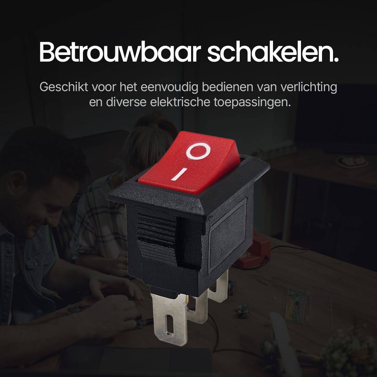 ProRide Wipschakelaar ON-OFF - 250V/3A - Paneeluitsnede 8×13mm - 3-Pins - Met Aansluitkabel - Rood - 3 Stuks-4