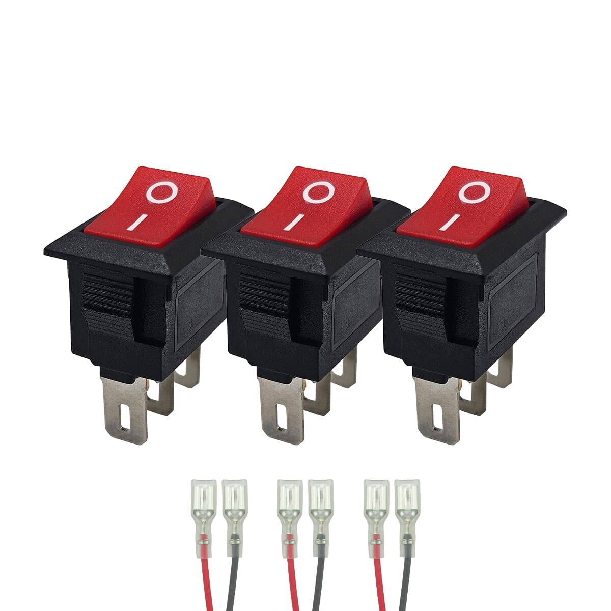 ProRide Wipschakelaar ON-OFF - 250V/3A - Paneeluitsnede 8×13mm - 3-Pins - Met Aansluitkabel - Rood - 3 Stuks-0