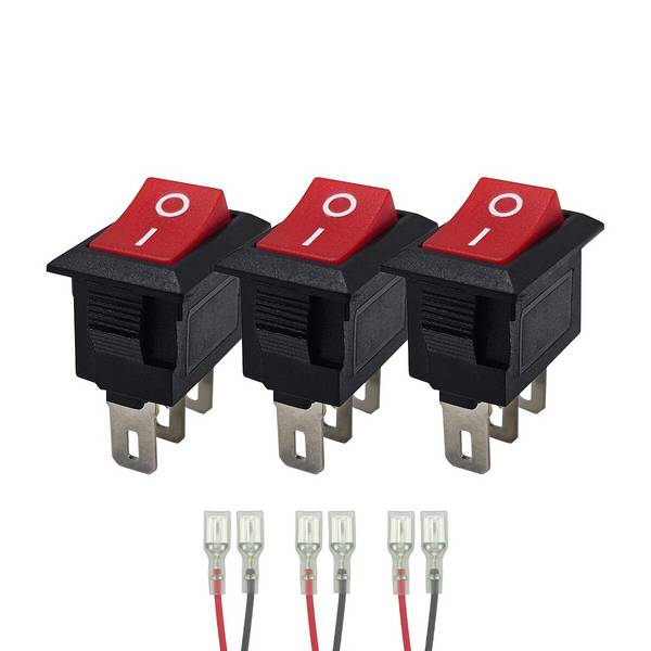 ProRide Wipschakelaar ON-OFF - 250V/3A - Paneeluitsnede 8×13mm - 3-Pins - Met Aansluitkabel - Rood - 3 Stuks