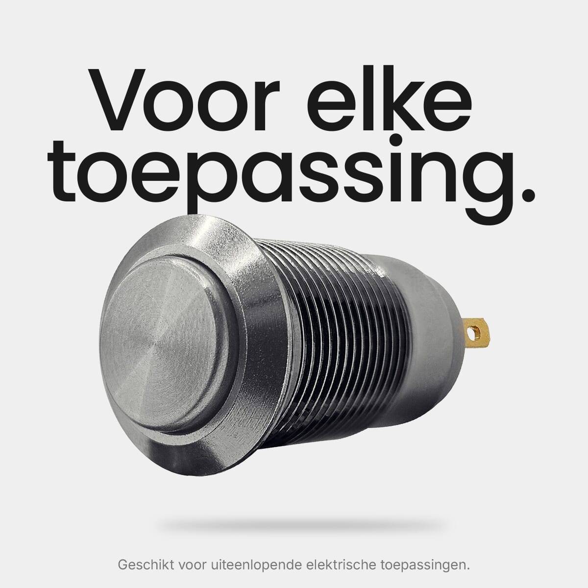 ProRide Mini Drukschakelaar ON-OFF - 12V/5A - Inbouw-Ø12mm - Met Aansluitkabel - Zilver - 3 Stuks-3
