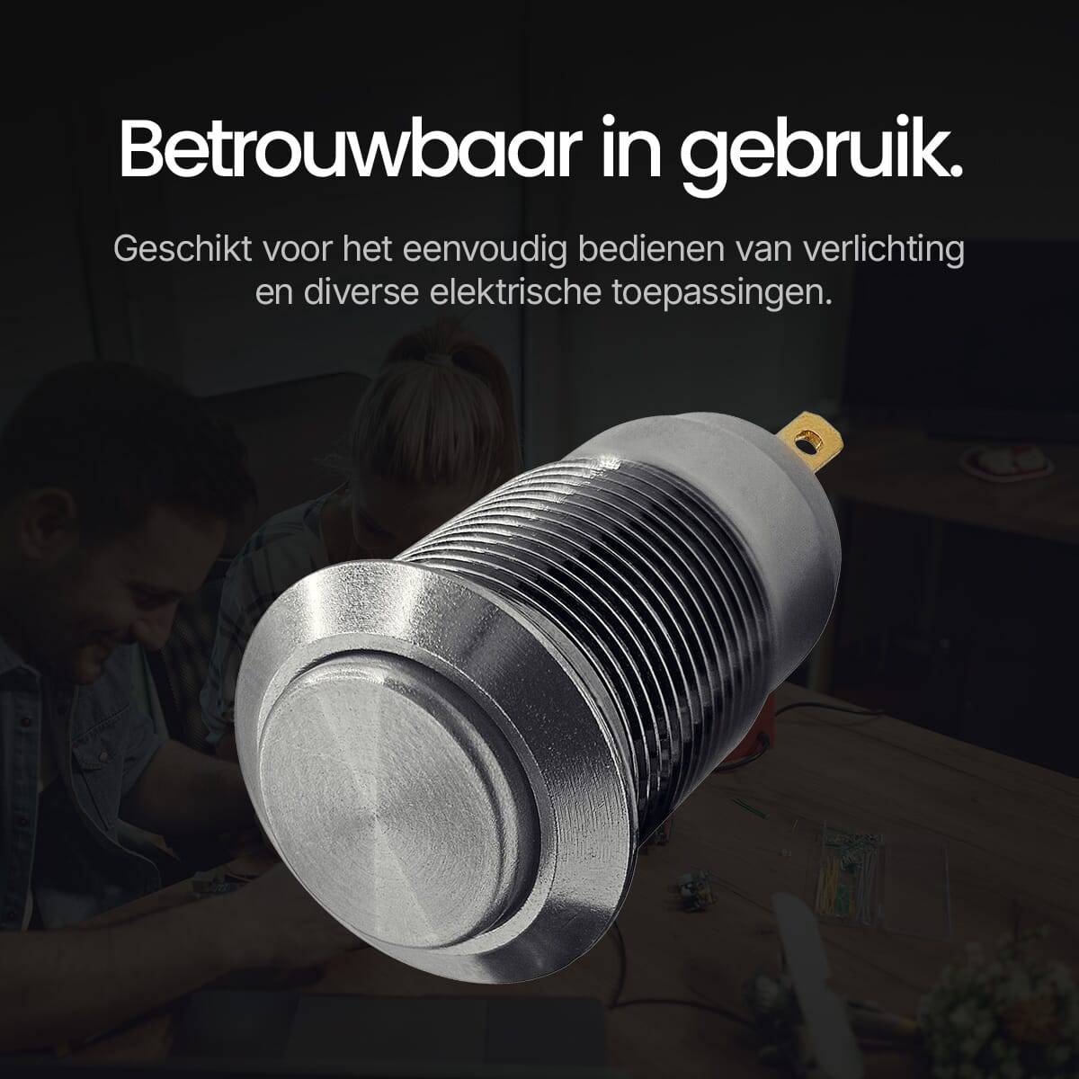 ProRide Mini Drukschakelaar ON-OFF - 12V/5A - Inbouw-Ø12mm - Met Aansluitkabel - Zilver - 3 Stuks-4