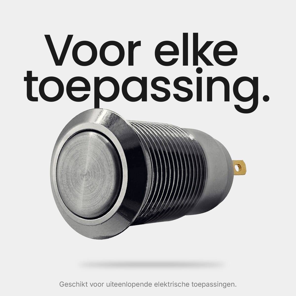 ProRide Pulsschakelaar OFF-(ON) - 12V/5A - Inbouw-Ø12mm - Met Aansluitkabel - Zilver - 3 Stuks-3