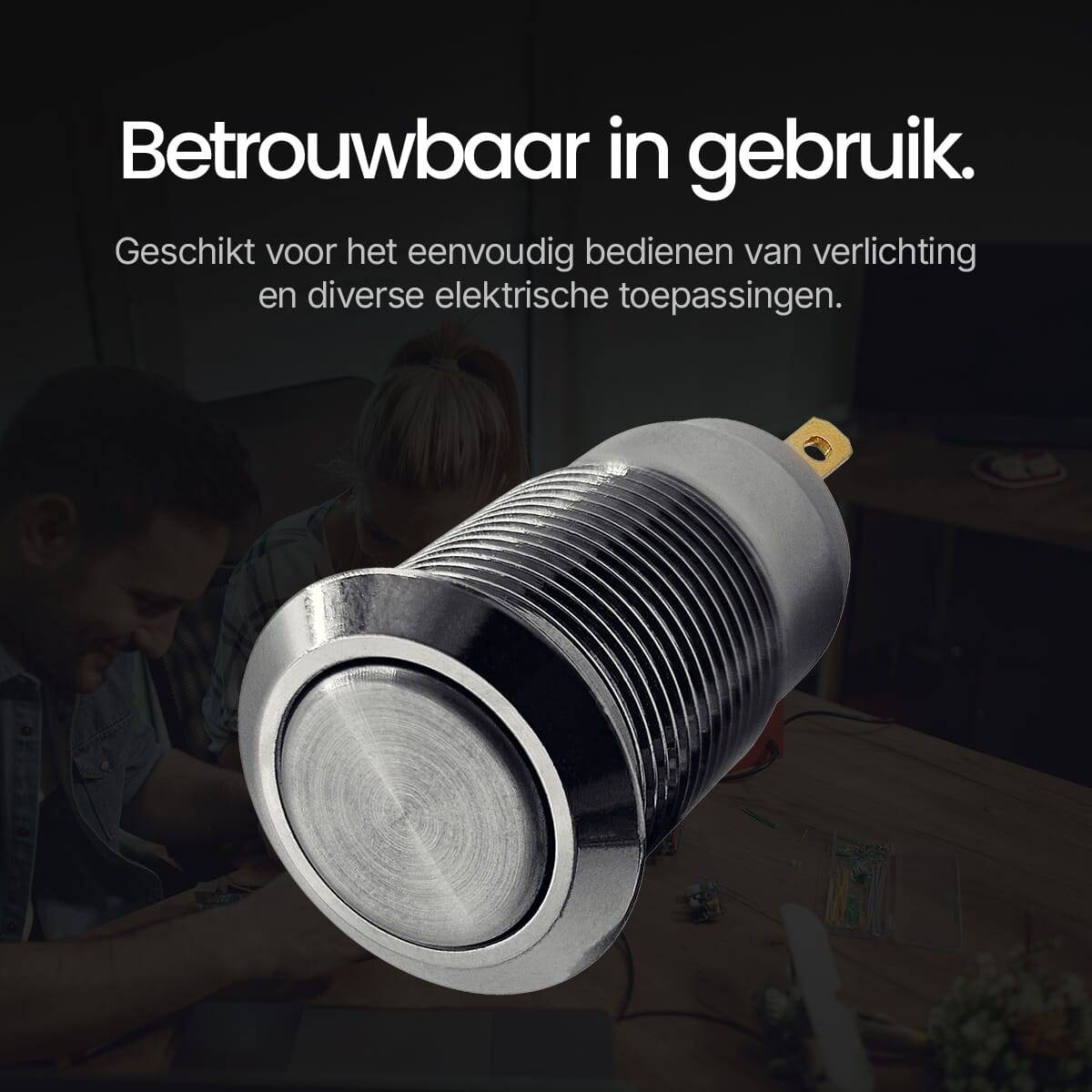 ProRide Pulsschakelaar OFF-(ON) - 12V/5A - Inbouw-Ø12mm - Met Aansluitkabel - Zilver - 3 Stuks-4