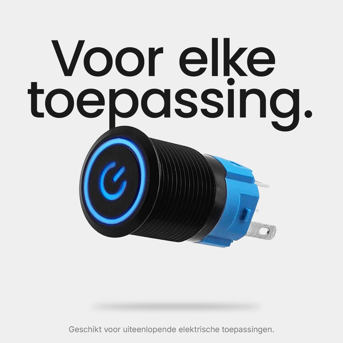 ProRide Drukschakelaar ON-OFF - 12V/5A - Inbouw-Ø16mm - Waterdicht - LED-Ring - Blauw - 3 Stuks-3