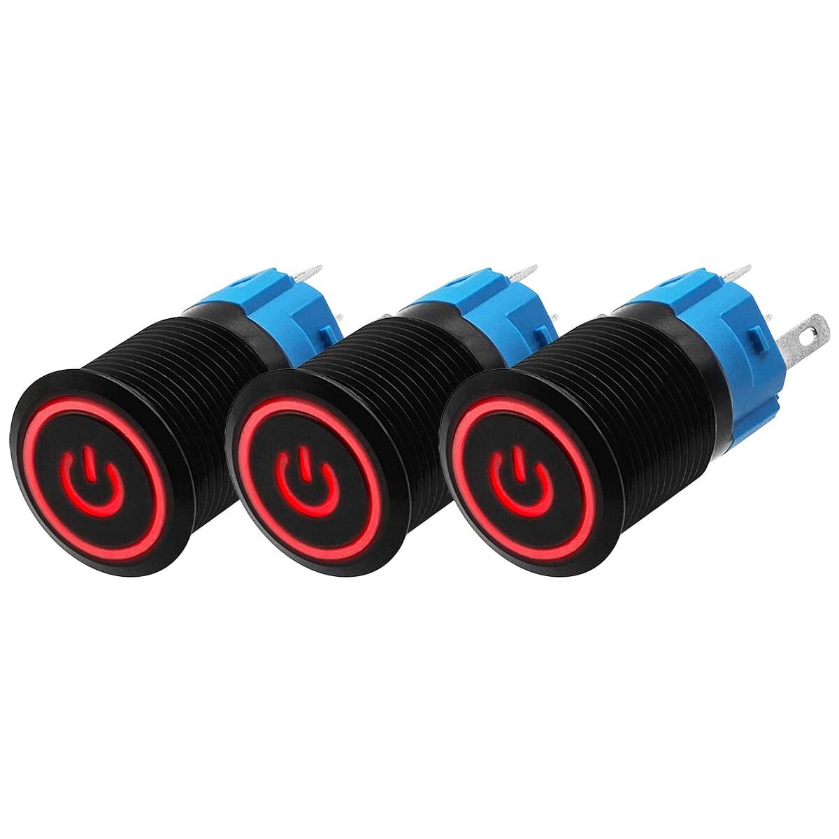 ProRide Drukschakelaar ON-OFF - 220V/5A - Inbouw-Ø16mm - Waterdicht - LED-Ring - Rood - 3 Stuks-0