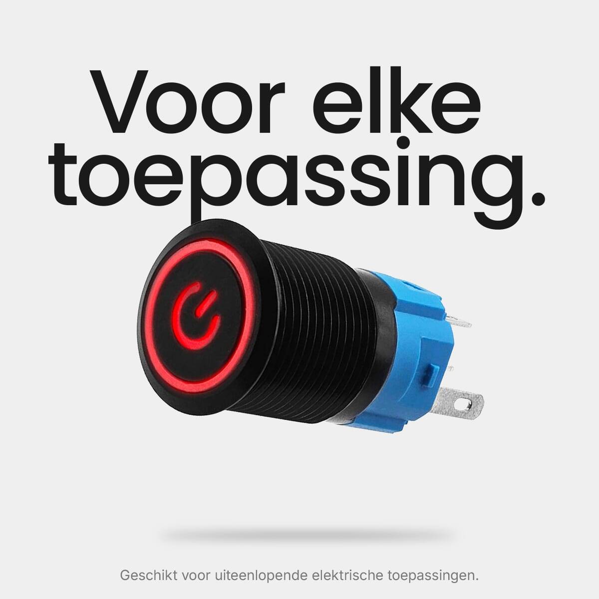 ProRide Drukschakelaar ON-OFF - 220V/5A - Inbouw-Ø16mm - Waterdicht - LED-Ring - Rood - 3 Stuks-3