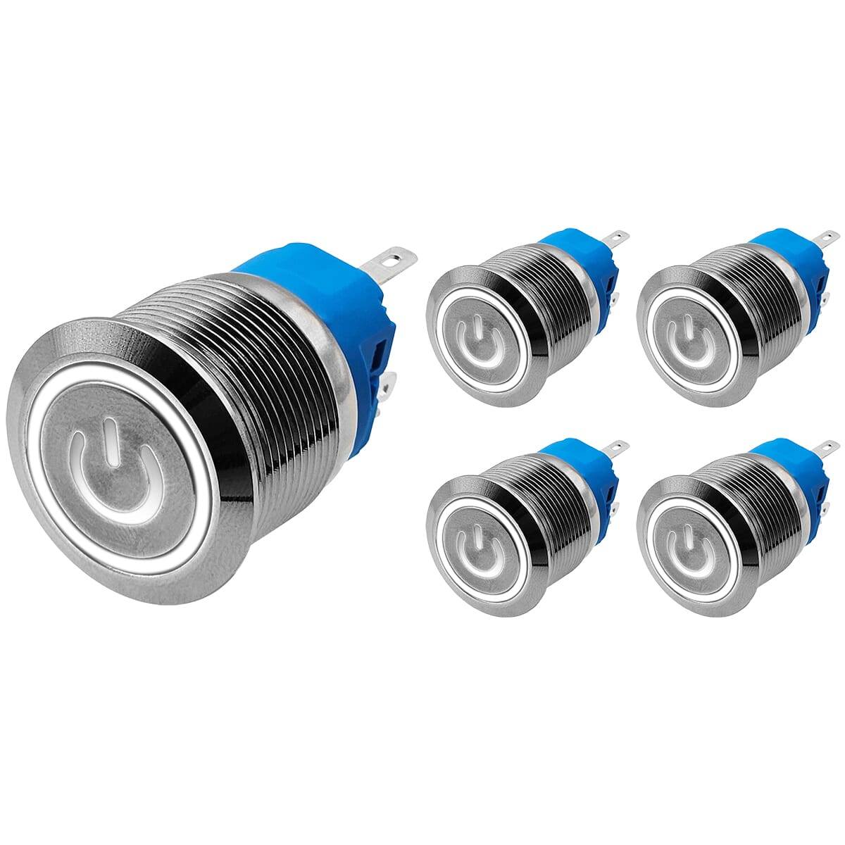 ProRide Drukschakelaar ON-OFF - 220V/5A - Inbouw-Ø22mm - Waterdicht - LED-Ring - Wit - 5 Stuks-0