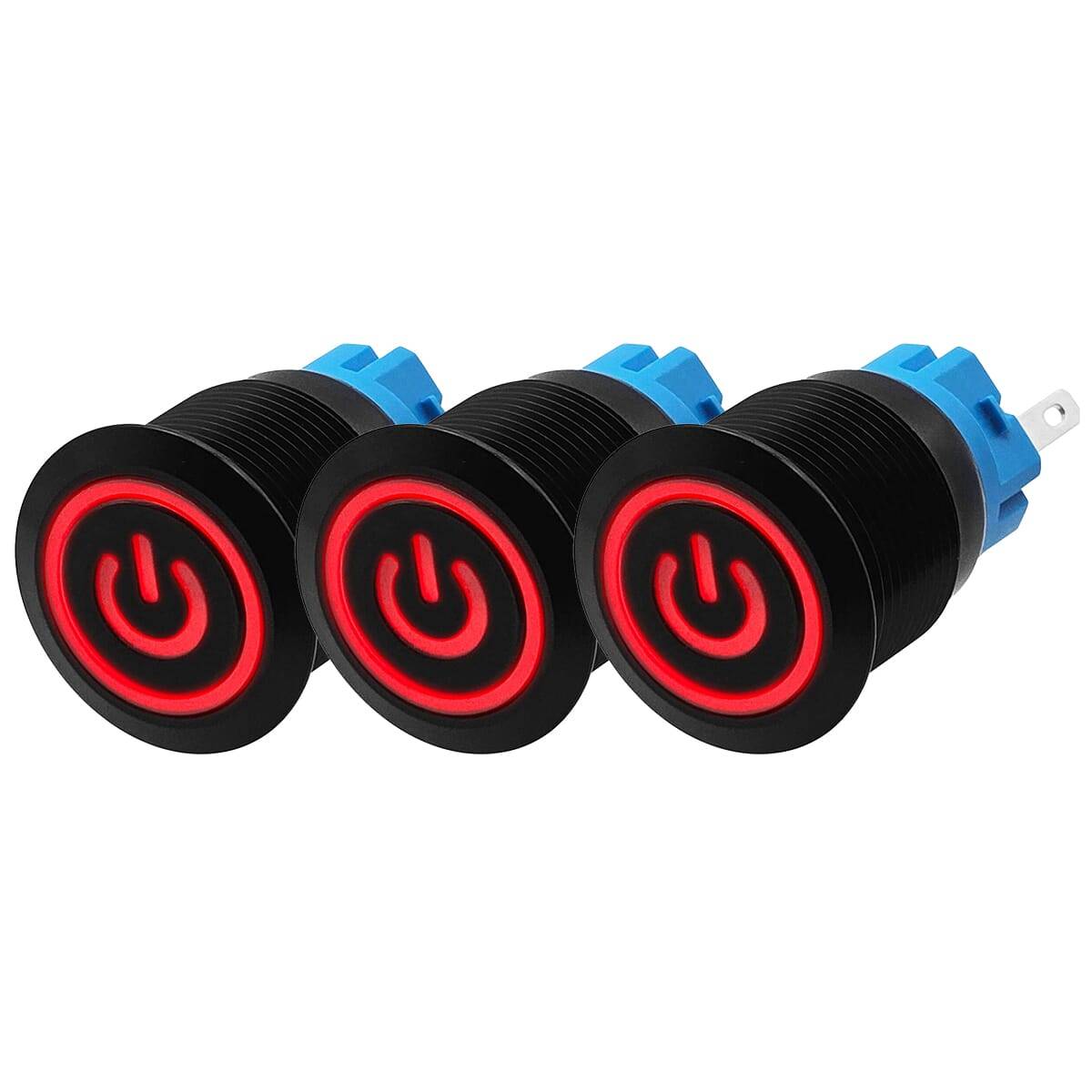 ProRide Drukschakelaar ON-OFF - 220V/5A - Inbouw-Ø19mm - Waterdicht - LED-Ring - Rood - 3 Stuks-0