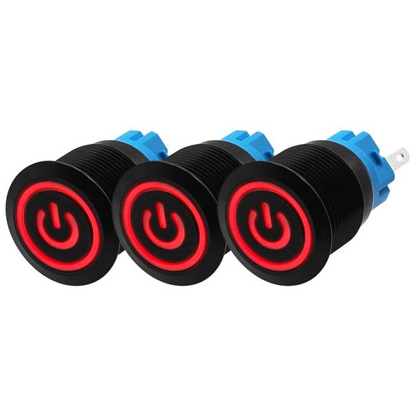 ProRide Drukschakelaar ON-OFF - 220V/5A - Inbouw-Ø19mm - Waterdicht - LED-Ring - Rood - 3 Stuks
