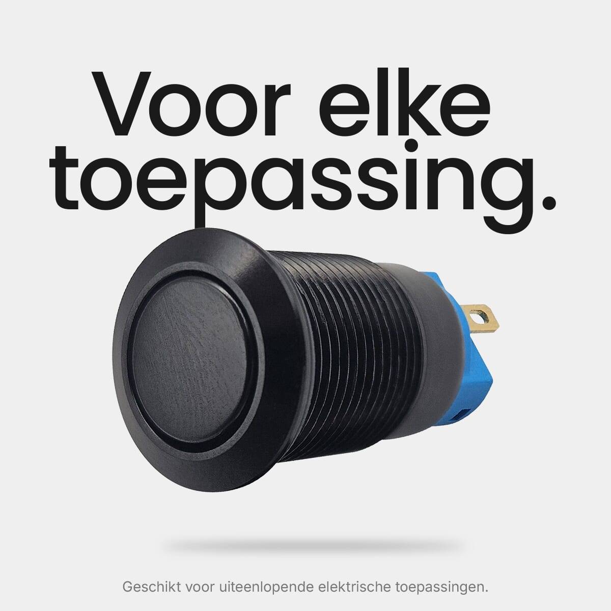 ProRide Pulsschakelaar OFF-(ON) - 12V/5A - Inbouw-Ø12mm - Met Aansluitkabel - Zwart - 3 Stuks-3