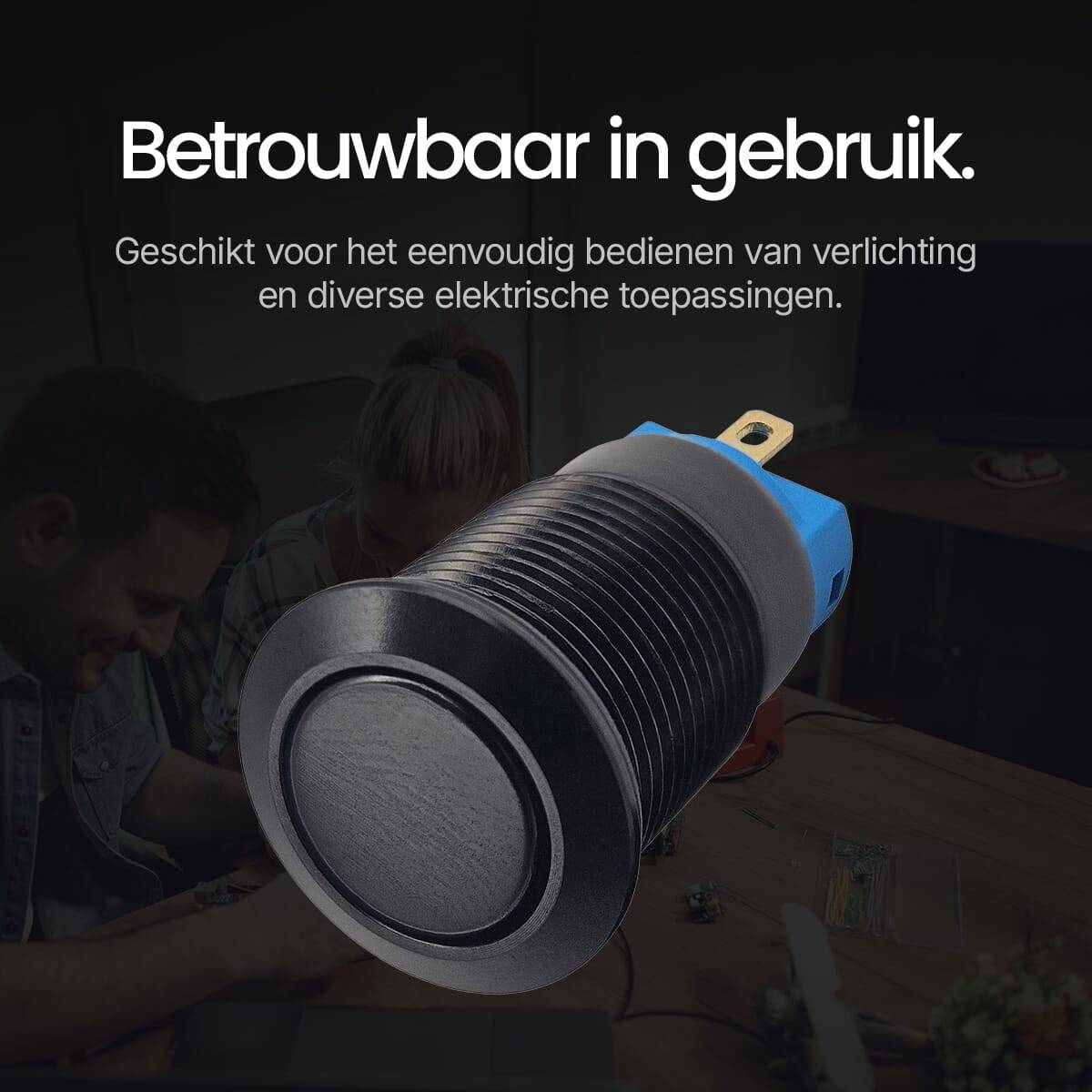 ProRide Mini Drukschakelaar ON-OFF - 12V/5A - Inbouw-Ø12mm - Met Aansluitkabel - Zwart - 3 Stuks-4