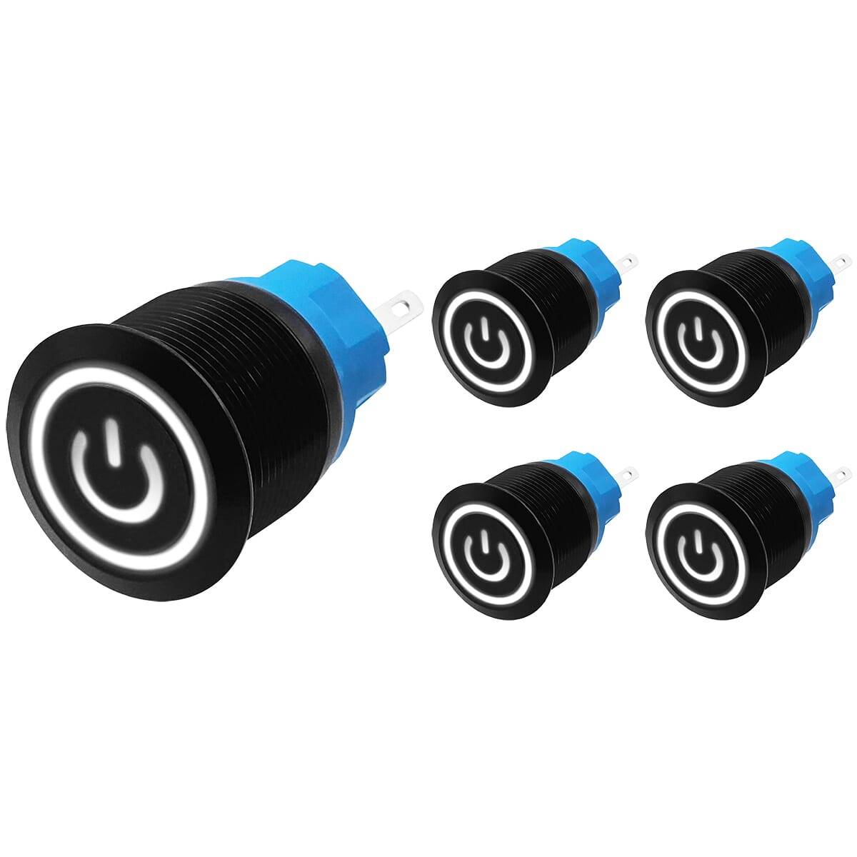 ProRide Drukschakelaar ON-OFF - 220V/5A - Inbouw-Ø22mm - Waterdicht - LED-Ring - Wit - 5 Stuks-0