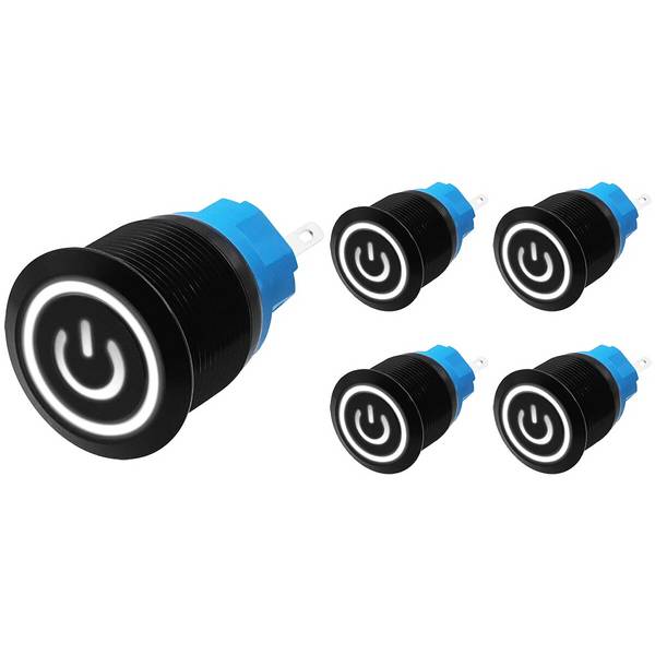 ProRide Drukschakelaar ON-OFF - 220V/5A - Inbouw-Ø22mm - Waterdicht - LED-Ring - Wit - 5 Stuks