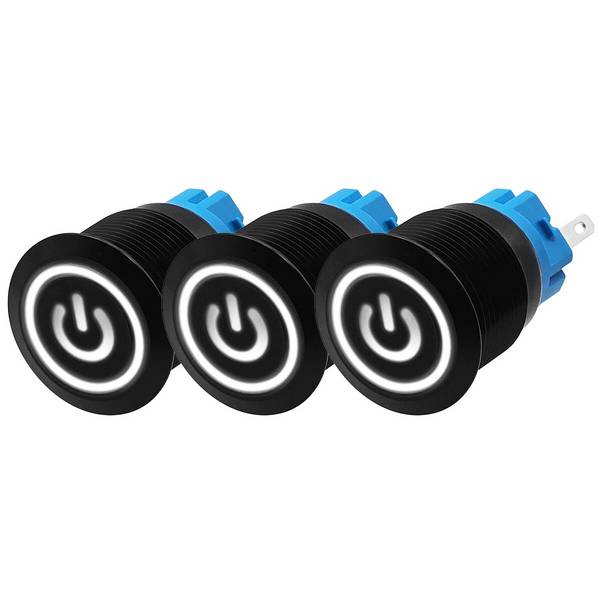 ProRide Drukschakelaar ON-OFF - 220V/5A - Inbouw-Ø19mm - Waterdicht - LED-Ring - Wit - 3 Stuks