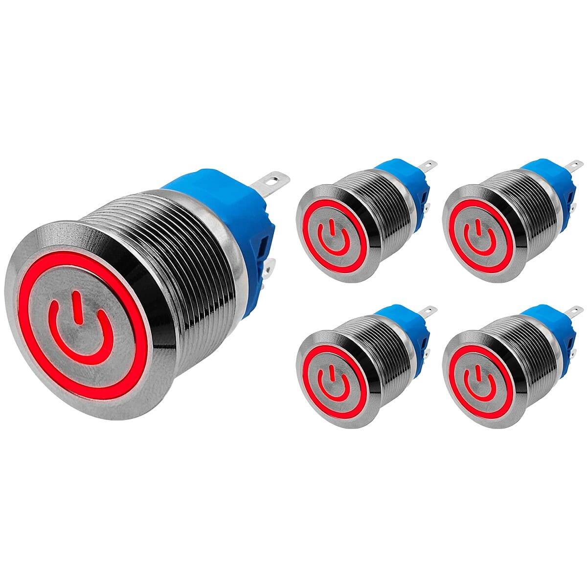 ProRide Drukschakelaar ON-OFF - 220V/5A - Inbouw-Ø22mm - Waterdicht - LED-Ring - Rood - 5 Stuks-0