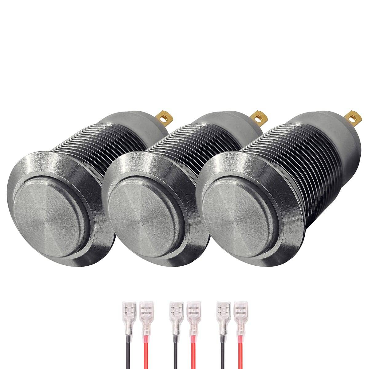 ProRide Mini Drukschakelaar ON-OFF - 12V/5A - Inbouw-Ø12mm - Met Aansluitkabel - Zilver - 3 Stuks-0
