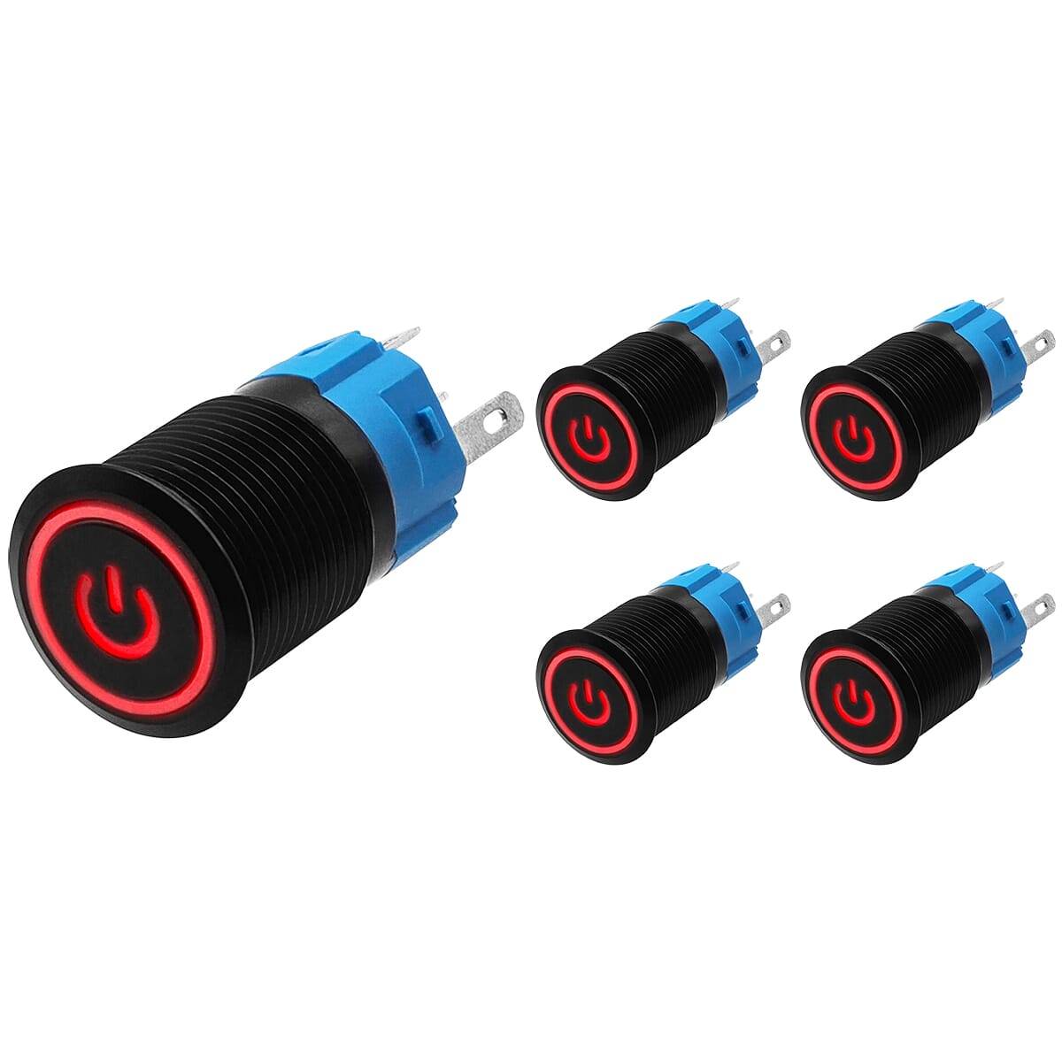 ProRide Drukschakelaar ON-OFF - 220V/5A - Inbouw-Ø16mm - Waterdicht - LED-Ring - Rood - 5 Stuks-0