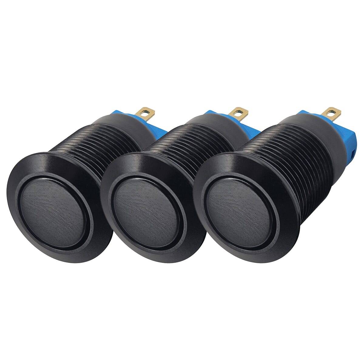 ProRide Pulsschakelaar OFF-(ON) - 12V/5A - Inbouw-Ø12mm - Zwart - 3 Stuks-0