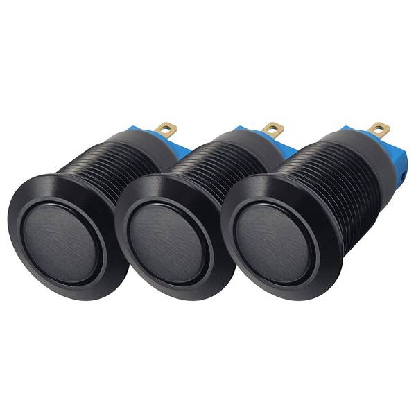 ProRide Pulsschakelaar OFF-(ON) - 12V/5A - Inbouw-Ø12mm - Zwart - 3 Stuks