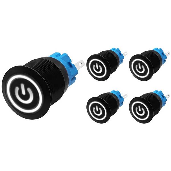 ProRide Drukschakelaar ON-OFF - 220V/5A - Inbouw-Ø19mm - Waterdicht - LED-Ring - Wit - 5 Stuks