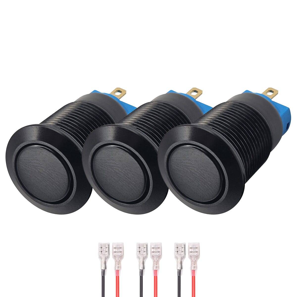 ProRide Mini Drukschakelaar ON-OFF - 12V/5A - Inbouw-Ø12mm - Met Aansluitkabel - Zwart - 3 Stuks-0