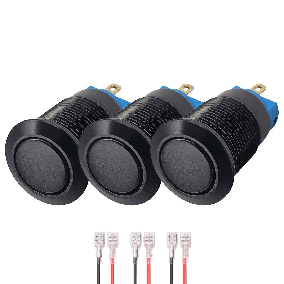 ProRide Pulsschakelaar OFF-(ON) - 12V/5A - Inbouw-Ø12mm - Met Aansluitkabel - Zwart - 3 Stuks-0