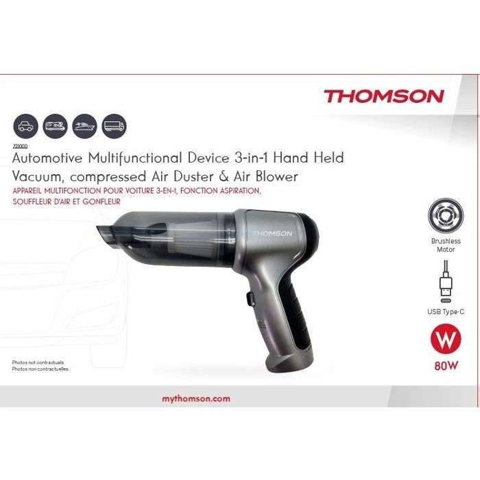 Autostofzuiger - THOMSON - 3-in-1 - 80 W - 12000 Pa - 18 min gebruiksduur - Inclusief 6 accessoires - Grijs-2