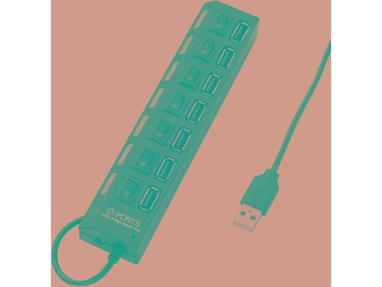 USB 2.0 hub 7 poorten individueel schakelbaar, met status-LEDs Zwart