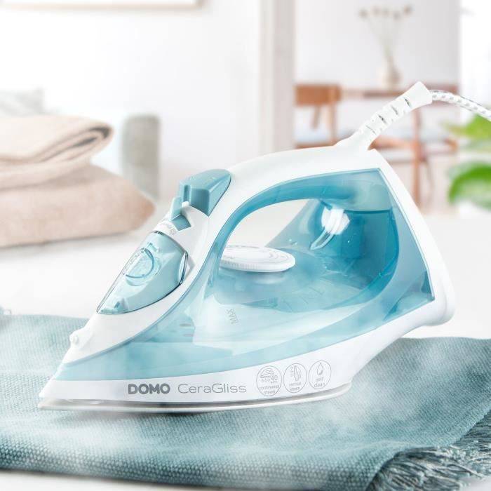 DOMO Stoomstrijkijzer DO7060S CeraGliss - 2400 W - 40 g/min - 320 ml - Blauw/Wit-1