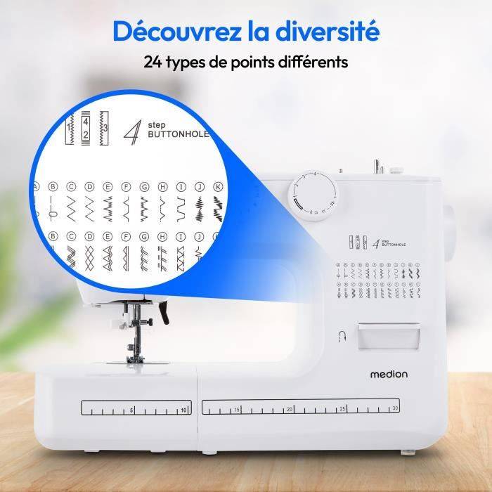MEDION Naaimachine SM 60 - 62 W - 24 Steken + Dubbele Steken - 700 tpm - LED - Wit-2