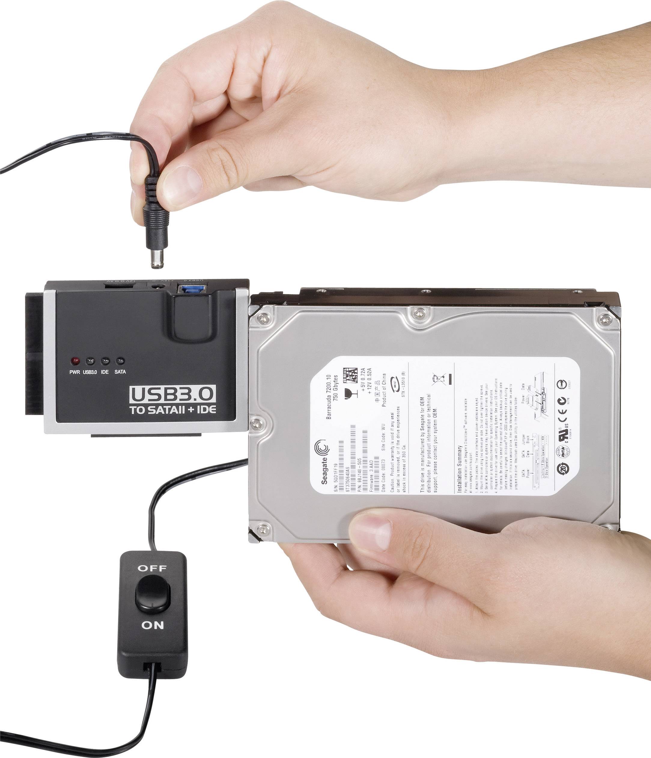USB 3.2 Gen 1 (USB 3.0) Converter [1x USB 3.2 Gen 1 stekker A (USB 3.0) - 1x IDE-bus 40-polig, IDE-bus 44-polig, SATA-co-3