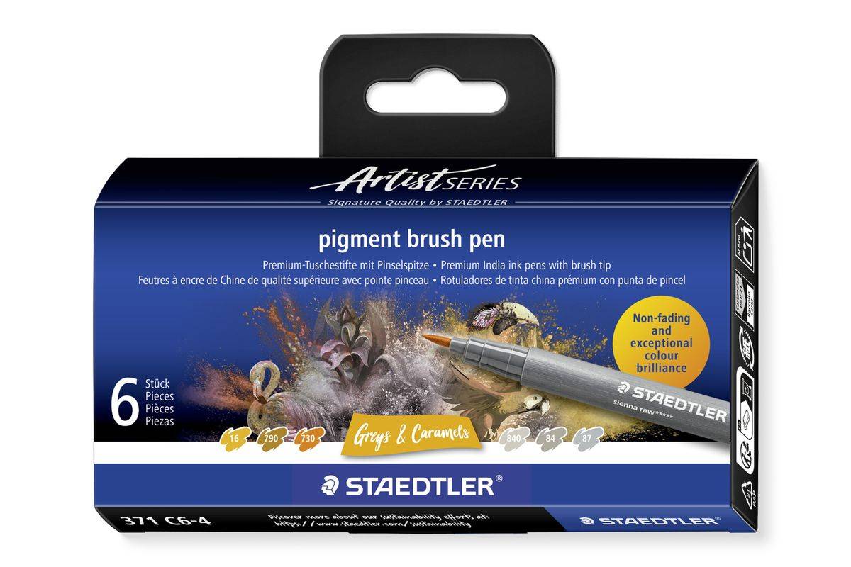 STAEDTLER MultiInk Pigment Arts penseelpennenset van 6 grijs&Caram retail-0