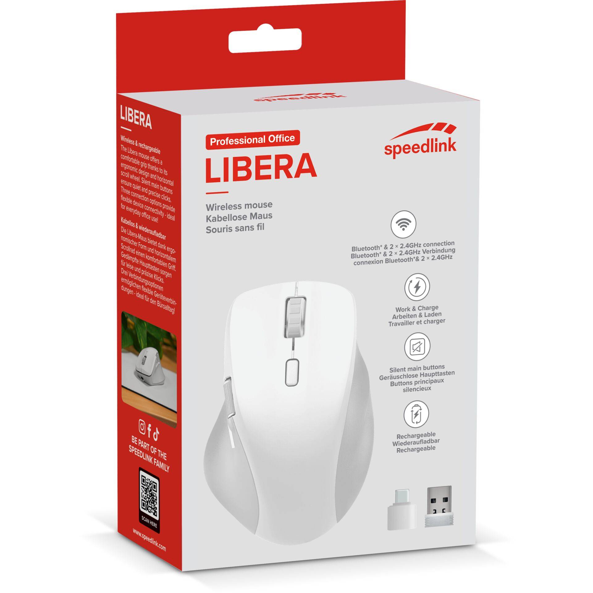 Speedlink LIBERA oplaadbare muis, draadloos met Bluetooth, stil, wit-1