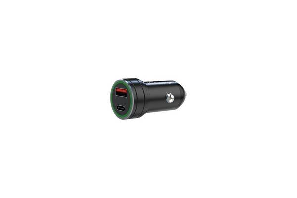 MediaRange autolader 20W 1x USB-A en 1x USB-C aluminium, zwart