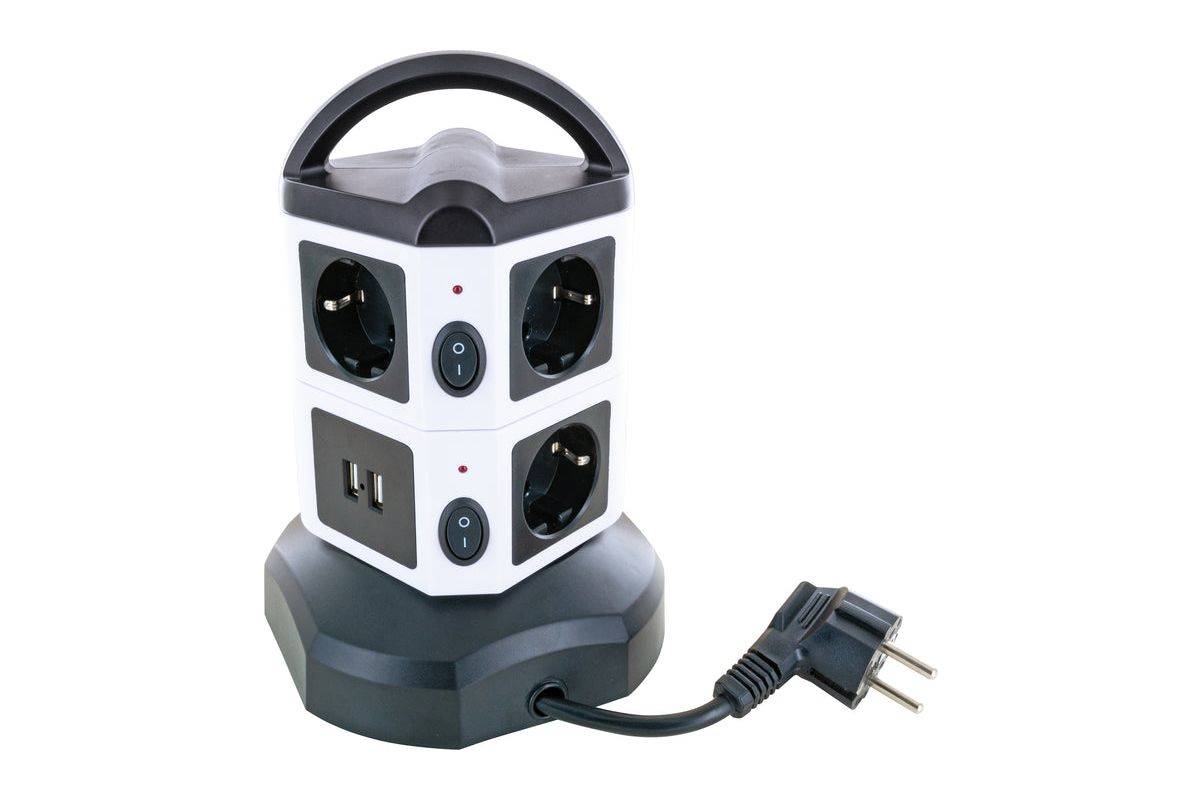 Schwaiger stopcontacttoren 7xSchuko+2x USB, 1,8m-0