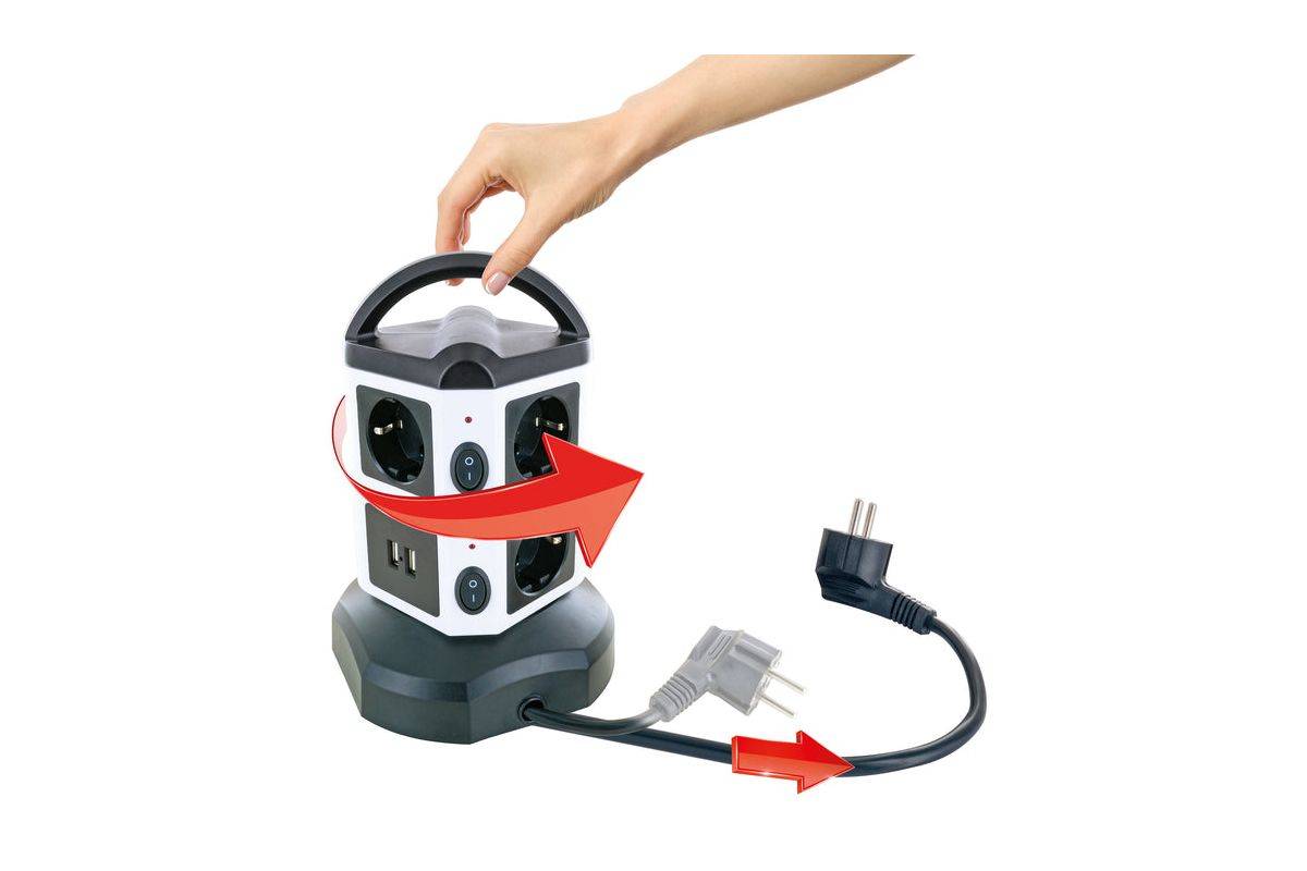 Schwaiger stopcontacttoren 7xSchuko+2x USB, 1,8m-4