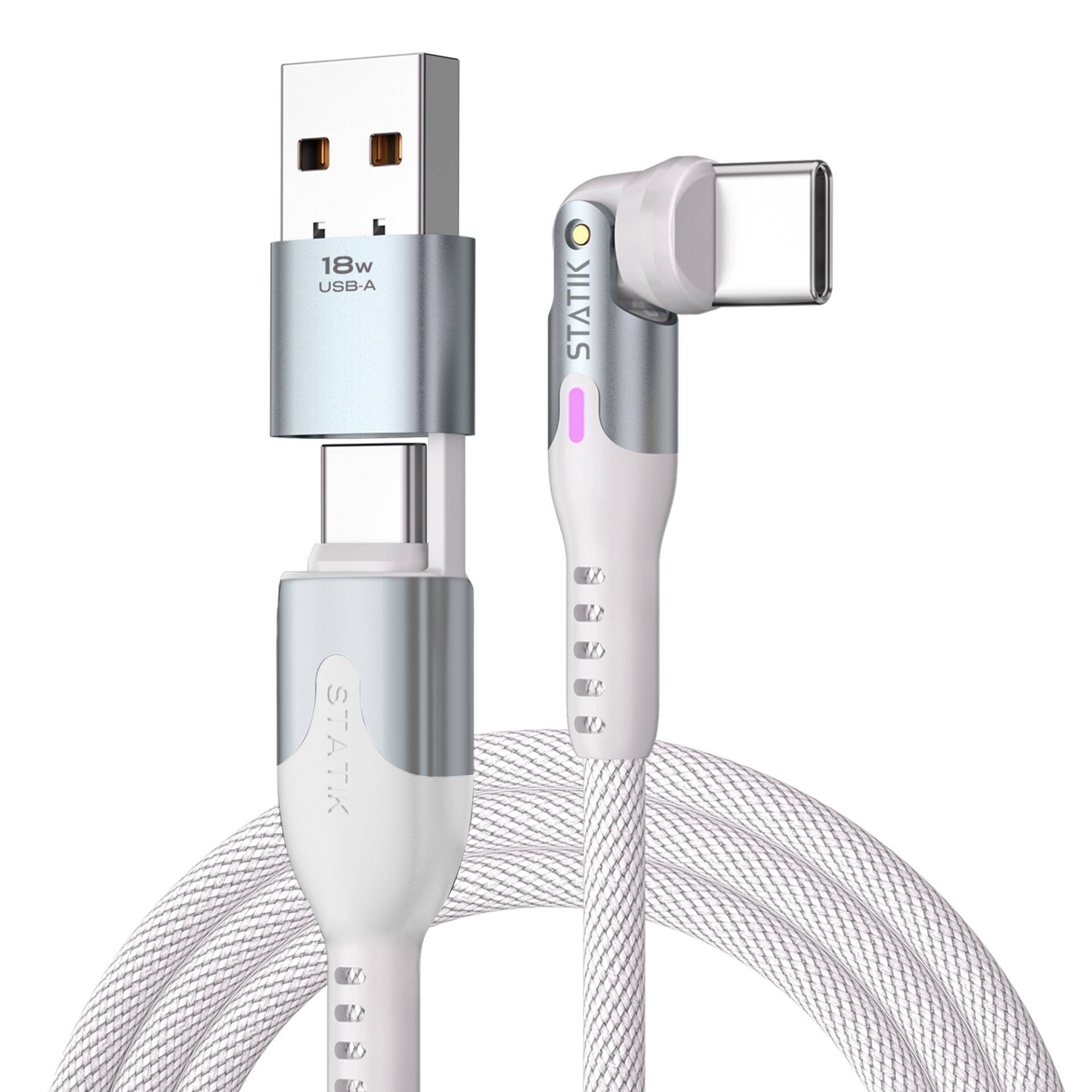 STATIK PowerPivot Pro draaibare 2-in-1 USB-C-kabel, wit, 2 meter-0