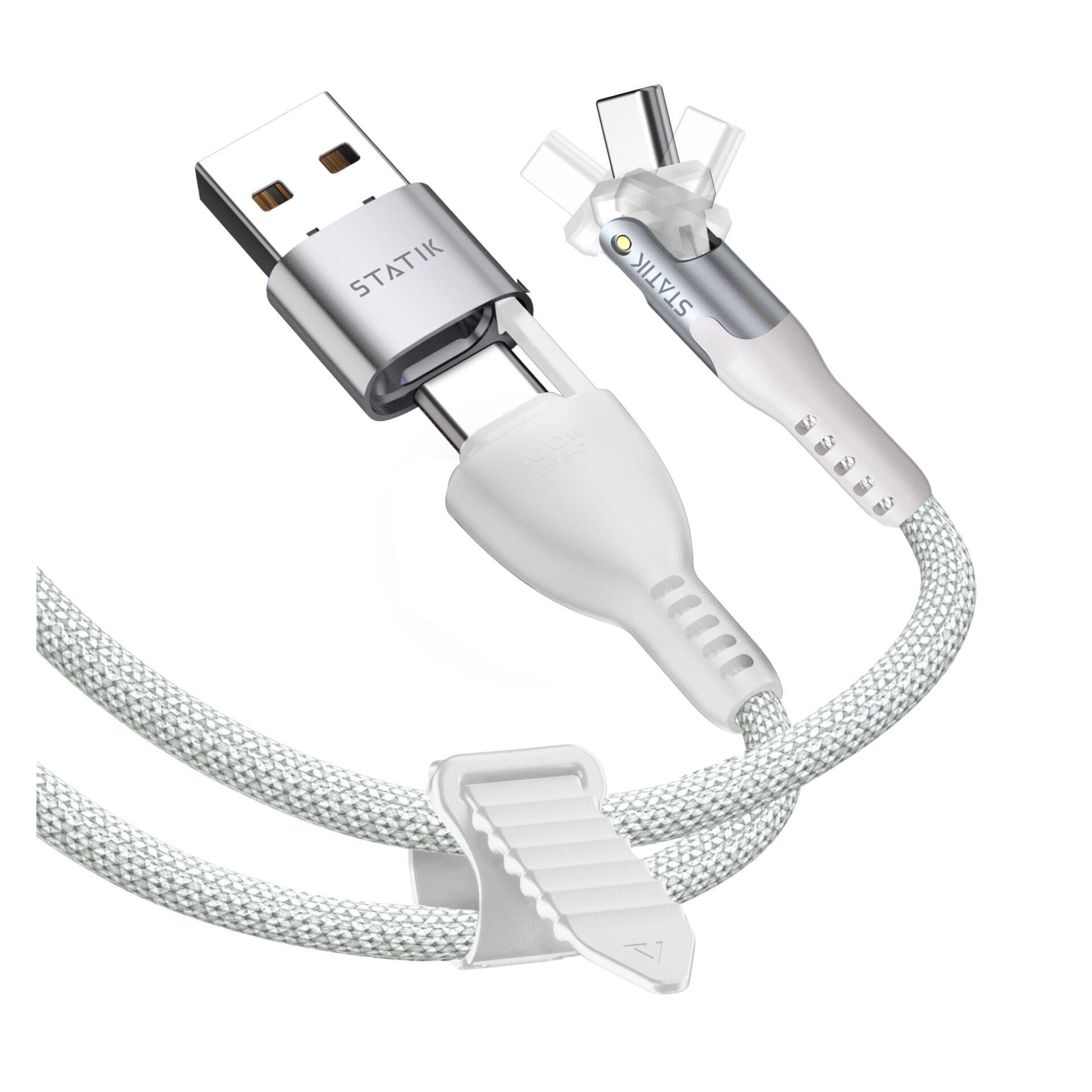 STATIK PowerPivot Pro draaibare 2-in-1 USB-C-kabel, wit, 2 meter-1