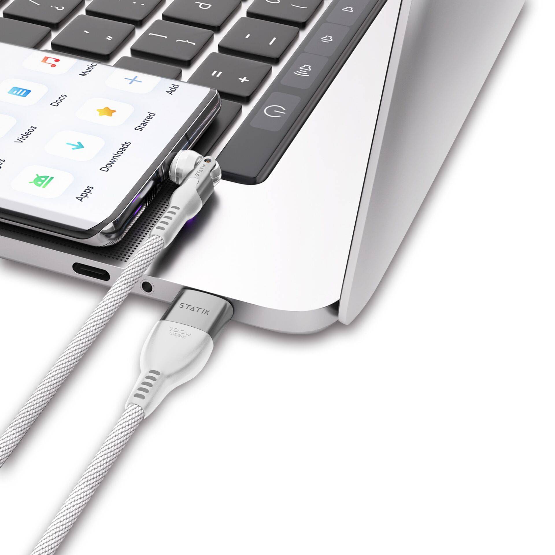 STATIK PowerPivot Pro draaibare 2-in-1 USB-C-kabel, wit, 2 meter-2