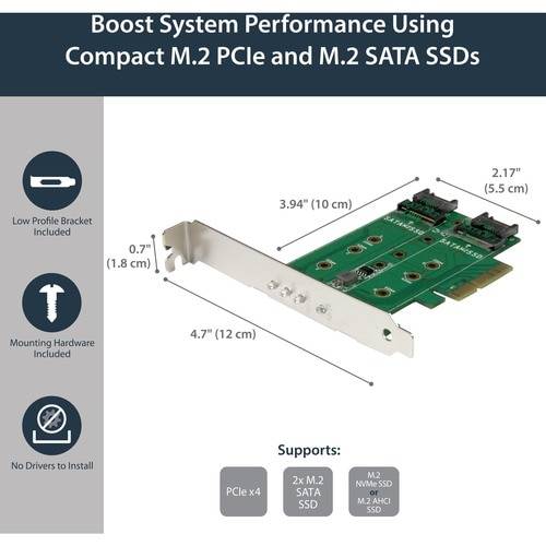 StarTech.com 3-Port M.2 SSD (NGFF) Adapter Kaart- 1 x PCIe (NVMe) M.2, 2 x SATA III M.2 - PCIe 3.0-2