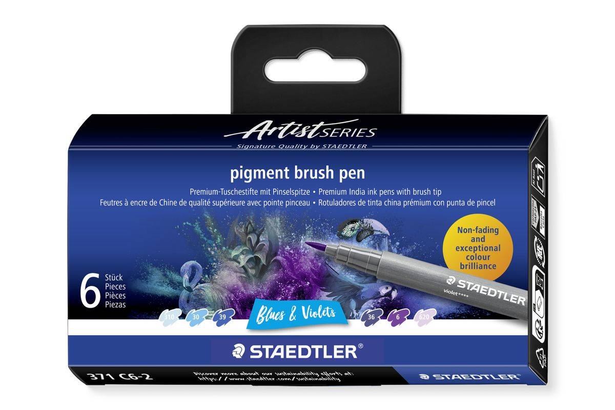 STAEDTLER MultiInk Pigment Arts penseelpennenset van 6 blues&viol retail-0