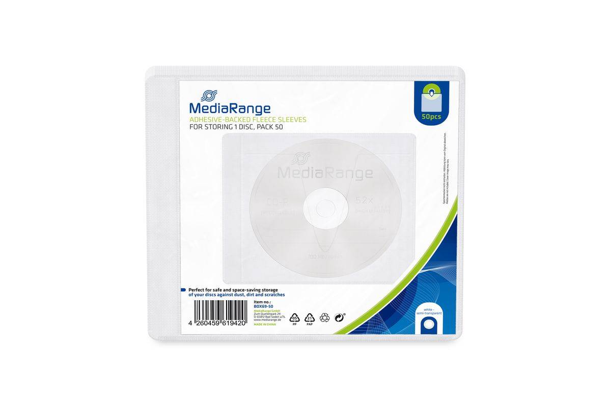 MediaRange non-woven zakken met lijm rug, transparant, verpakking van 50-0